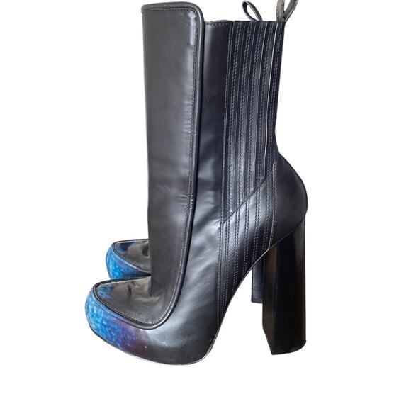 Alexander Wang Addison Platform Leather Heeled Black Blue Boots size 38 size 8 - Picture 10 of 14